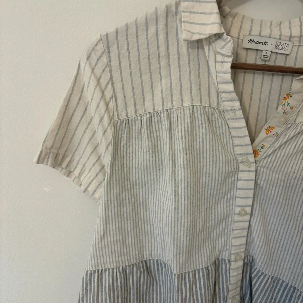 Madewell - Striped Button-Up Short Sleeve Babydoll Style Blouse - Picture 3 of 8